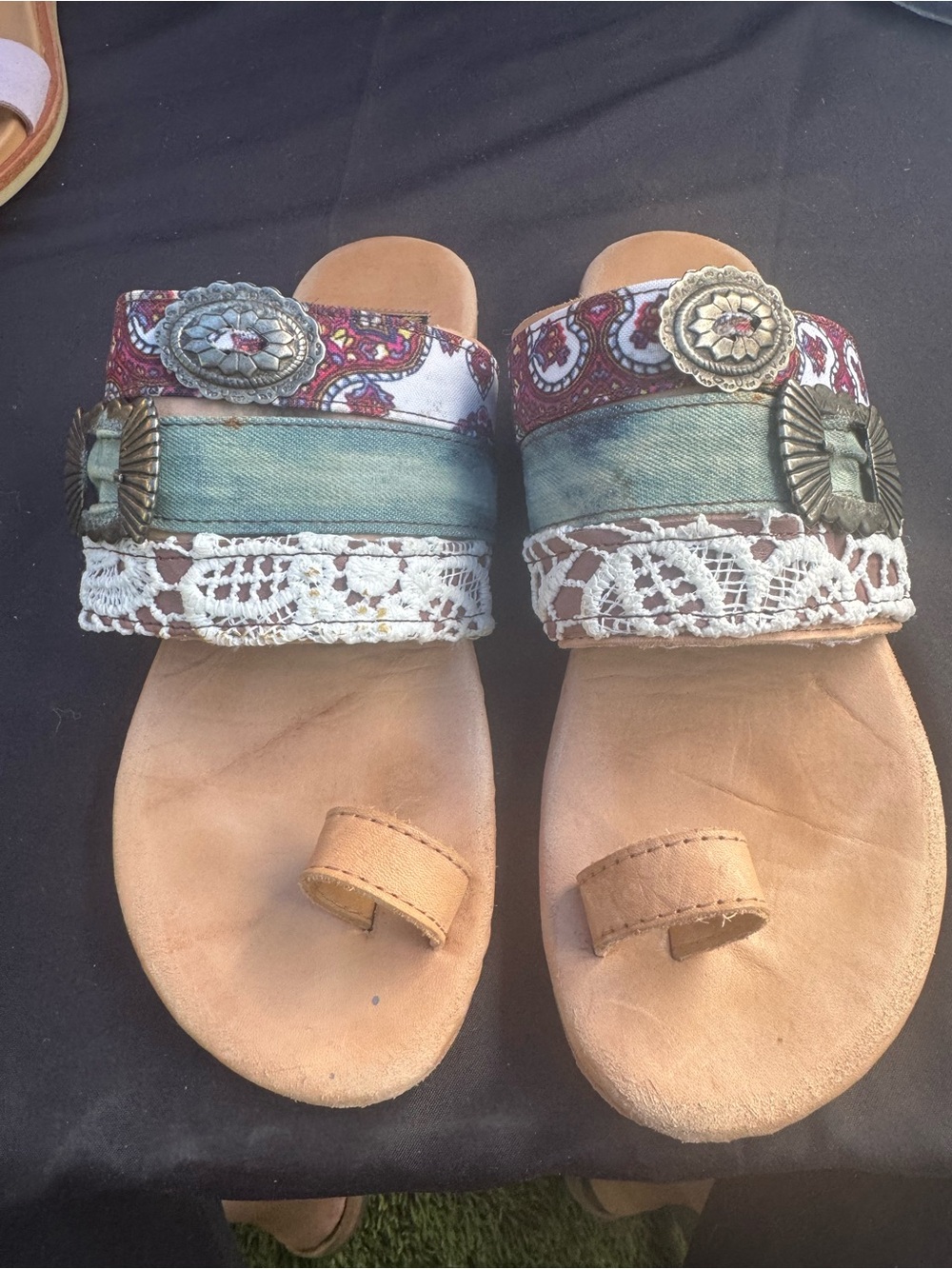 Freebird by Steven Multicolor Boho Slide Sandals with Tan Footbed